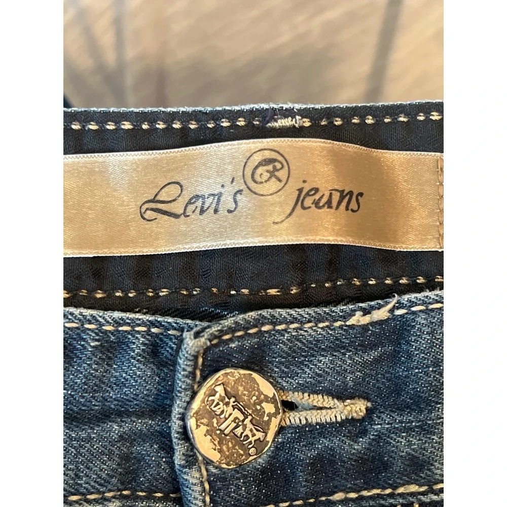 Levis Straight Leg Jeans Medium Wash Distressed Thick Stitch Blue TPR9 34x34‎